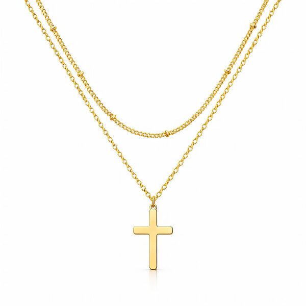 "Crosses" Necklace, 18K Gold Plated Steel