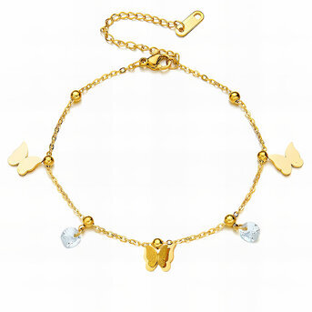 "Butterfly" Anklet, 18K Gold Plated Steel