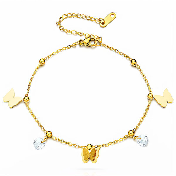 "Butterfly" Anklet, 18K Gold Plated Steel