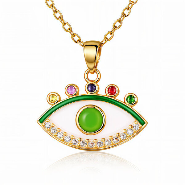 "Evil Eye" Necklace, 18K Gold Plated Steel