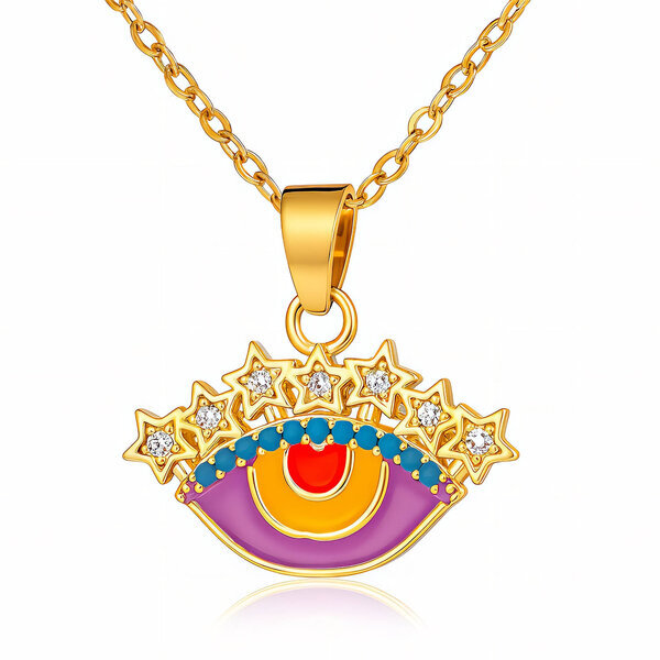 "Evil Eye" Necklace, 18K Gold Plated Steel