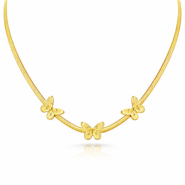 "Butterflies" Necklace, 18K Gold Plated Steel