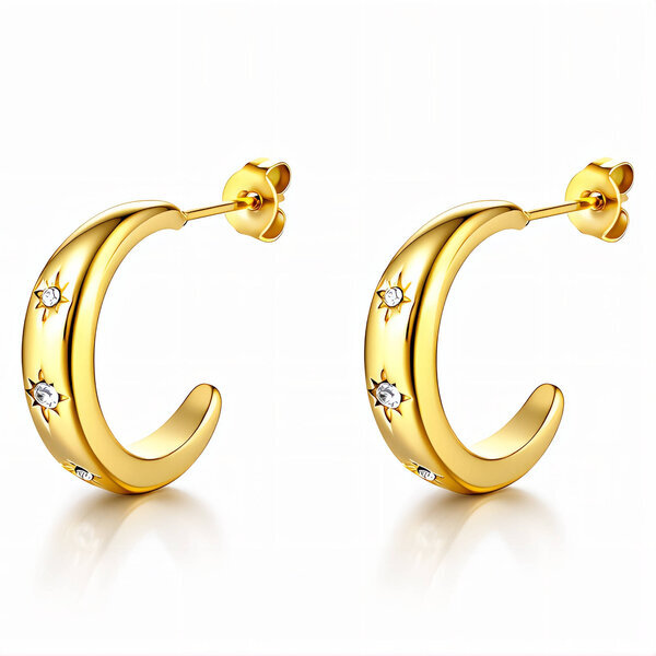 Earrings, 18K Gold Plated Steel