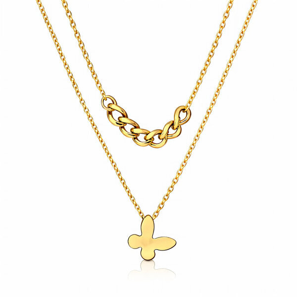 "Butterfly" Necklace, 18K Gold Plated Steel