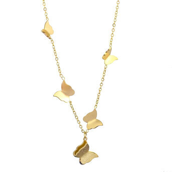 "Butterflies" Necklace, 18K Gold Plated Steel