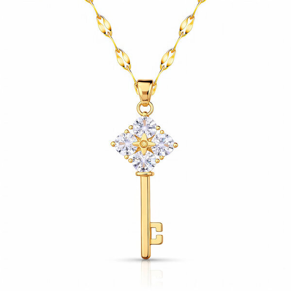 "Key" Necklace, 18K Gold Plated Steel
