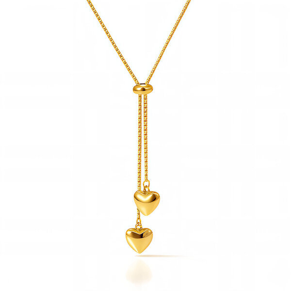 "Hearts" Necklace, 18K Gold Plated Steel