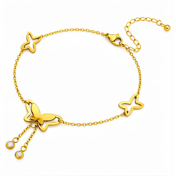"Butterfly" Anklet, 18K Gold Plated Steel
