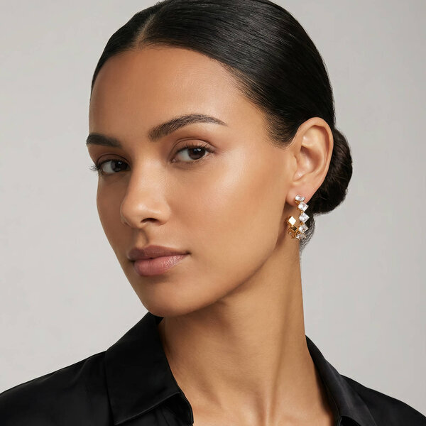 Earrings, 18K Gold Plated Steel