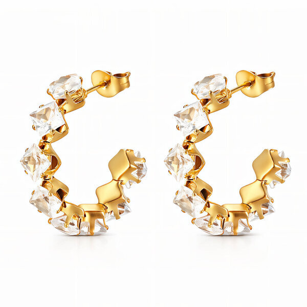 Earrings, 18K Gold Plated Steel