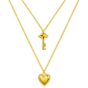 18K gold plated Stainless steel  "Heart and Key" necklace, Intensity