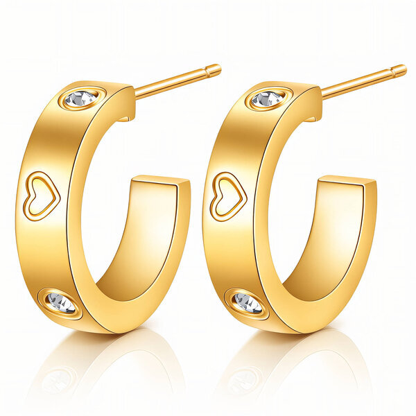 "Hearts" Earrings, 18K Gold Plated Steel