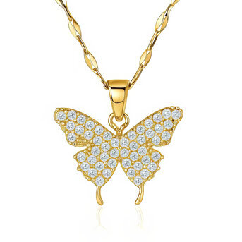 "Butterfly" Necklace, 18K Gold Plated Steel