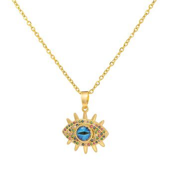 18K gold plated Stainless steel  "evil eye" necklace, Intensity