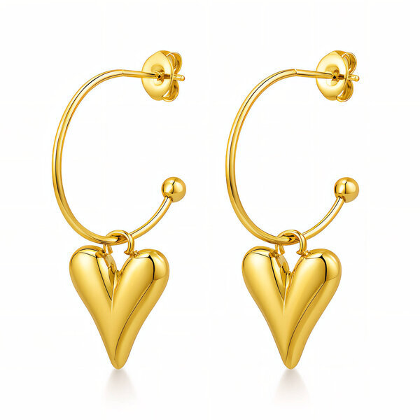 "Hearts" Earrings, 18K Gold Plated Steel