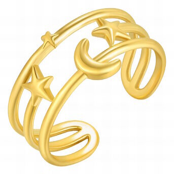 18K gold plated Stainless steel  "Crescent and Star" finger ring, Intensity