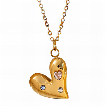 "Heart" Necklace, 18K Gold Plated Steel