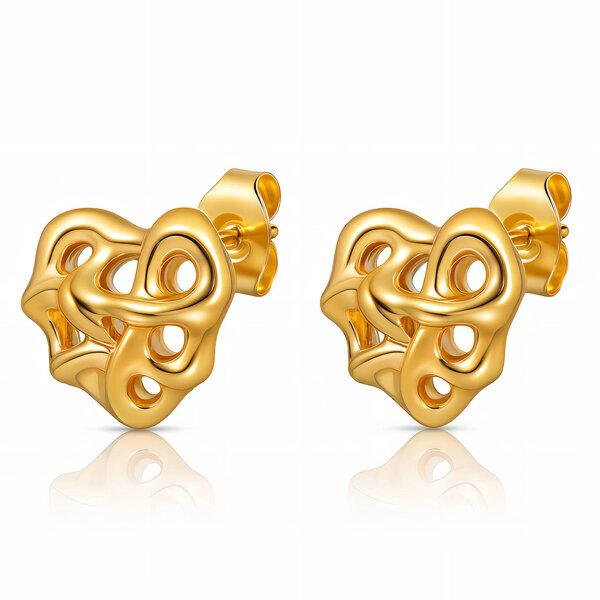 "Hearts" Earrings, 18K Gold Plated Steel