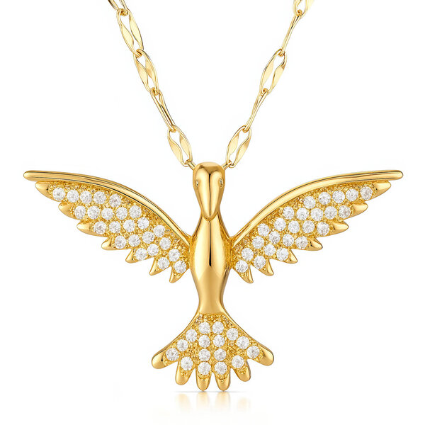 "Bird" Necklace, 18K Gold Plated Steel
