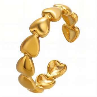 18K gold plated Stainless steel  "Hearts" finger ring, Intensity