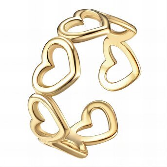 18K gold plated Stainless steel  "Hearts" finger ring, Intensity