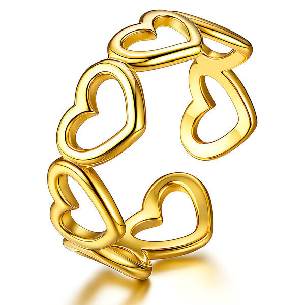 "Hearts" Ring, 18K Gold Plated Steel