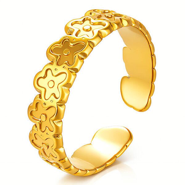 "Flowers" Ring, 18K Gold Plated Steel