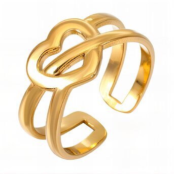 18K gold plated Stainless steel  "Heart" finger ring, Intensity