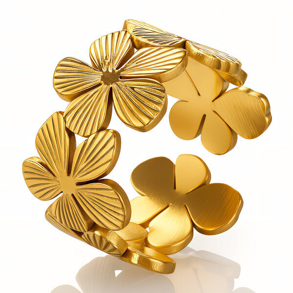 "Flowers" Ring, 18K Gold Plated Steel