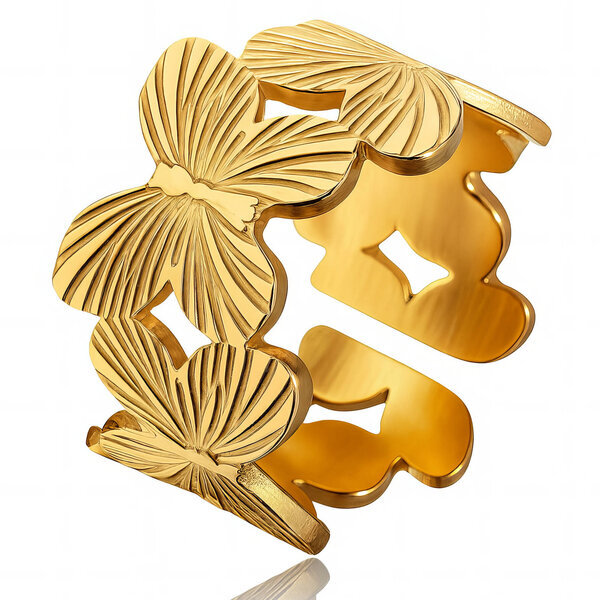 "Butterflies" Ring, 18K Gold Plated Steel