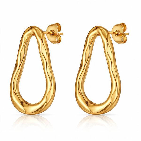 Earrings, 18K Gold Plated Steel