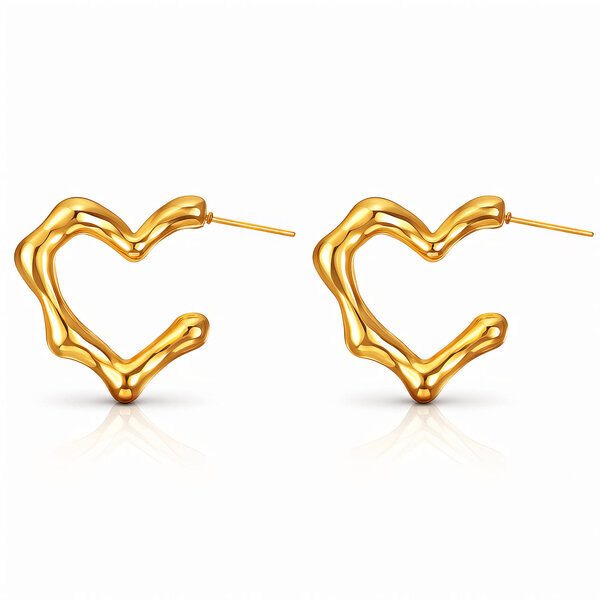 "Hearts" Earrings, 18K Gold Plated Steel