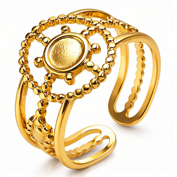"Flowers" Ring, 18K Gold Plated Steel