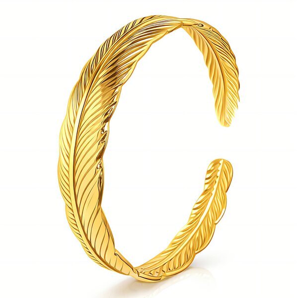 "Feather" Bracelet, 18K Gold Plated Steel