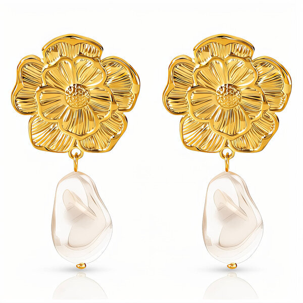 "Flowers" Earrings, 18K Gold Plated Steel