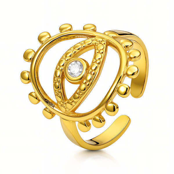 "Evil Eye" Ring, 18K Gold Plated Steel