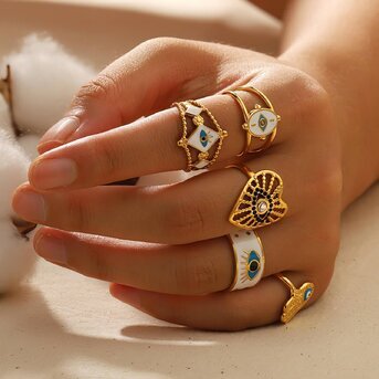 "Evil Eye" Ring, 18K Gold Plated Steel