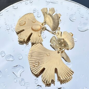 18K gold plated Stainless steel  "Ginkgo leaf " earrings, Intensity