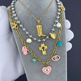 "Evil Eyes" Necklace, 18K Gold Plated Steel