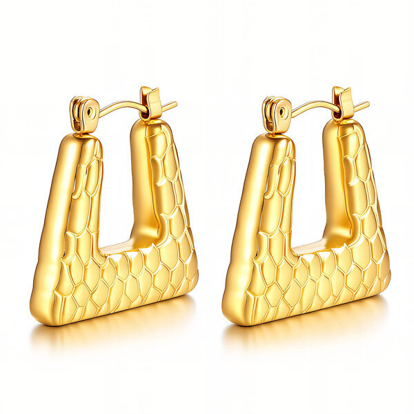 Earrings, 18K Gold Plated Steel