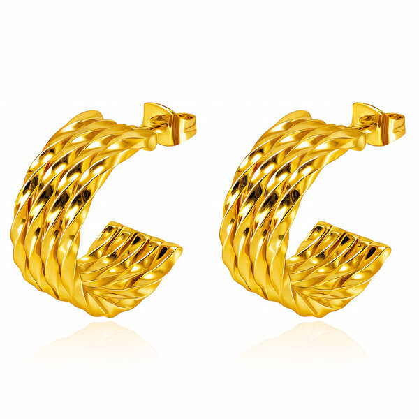 Earrings, 18K Gold Plated Steel