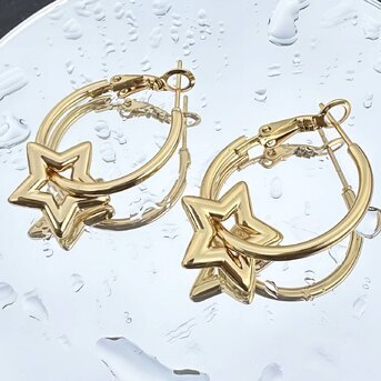 18K gold plated Stainless steel  "Stars" earrings, Intensity