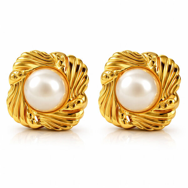 Earrings, 18K Gold Plated Steel