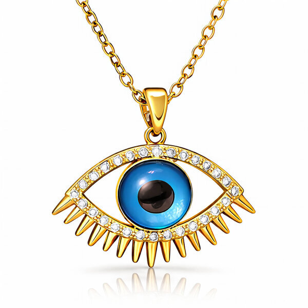 "Evil Eye" Necklace, 18K Gold Plated Steel