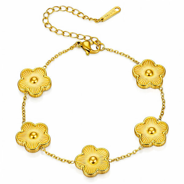"Flowers" Bracelet, 18K Gold Plated Steel