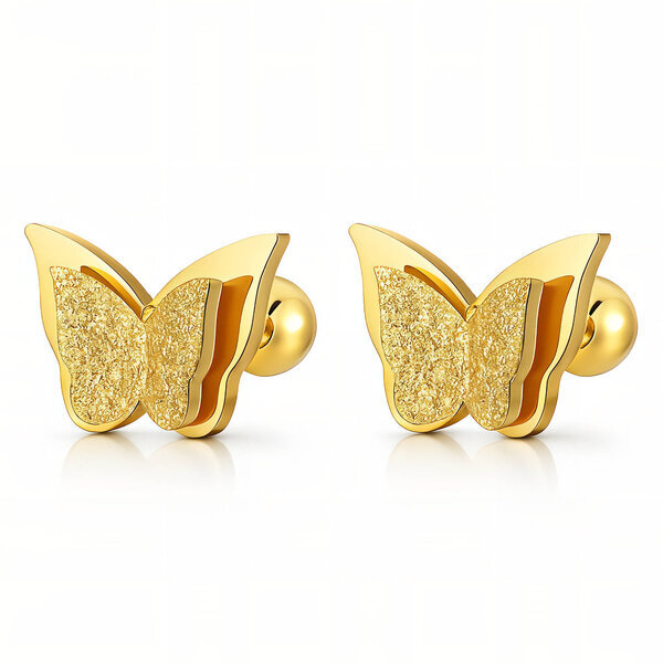 "ฺButterflies" Earrings, 18K Gold Plated Steel