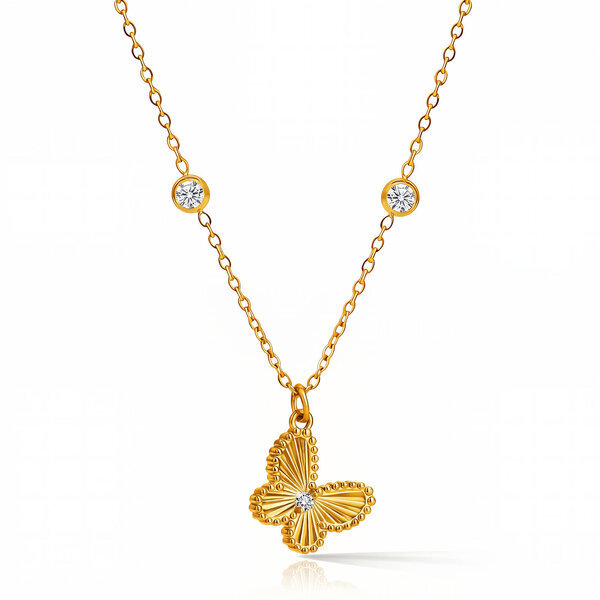 "Butterfly" Necklace, 18K Gold Plated Steel