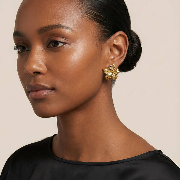 "Flowers" Earrings, 18K Gold Plated Steel