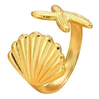 18K gold plated Stainless steel  "Starfish & Shell" finger ring, Intensity