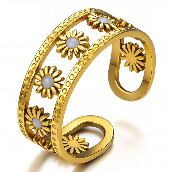 "Flower Meadow" Ring, 18K Gold Plated Steel